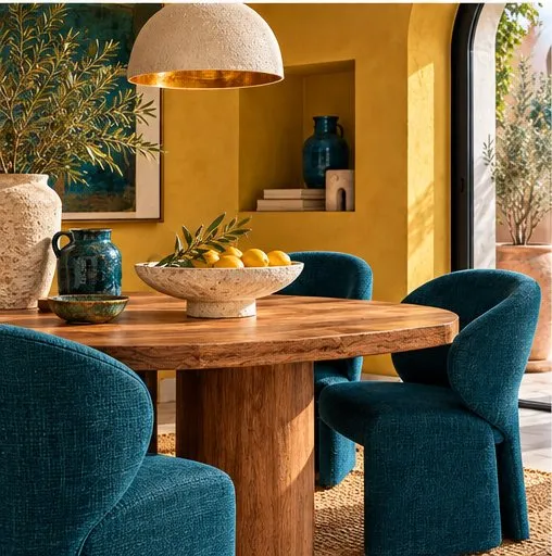 Ambiance ocre et bleu canard