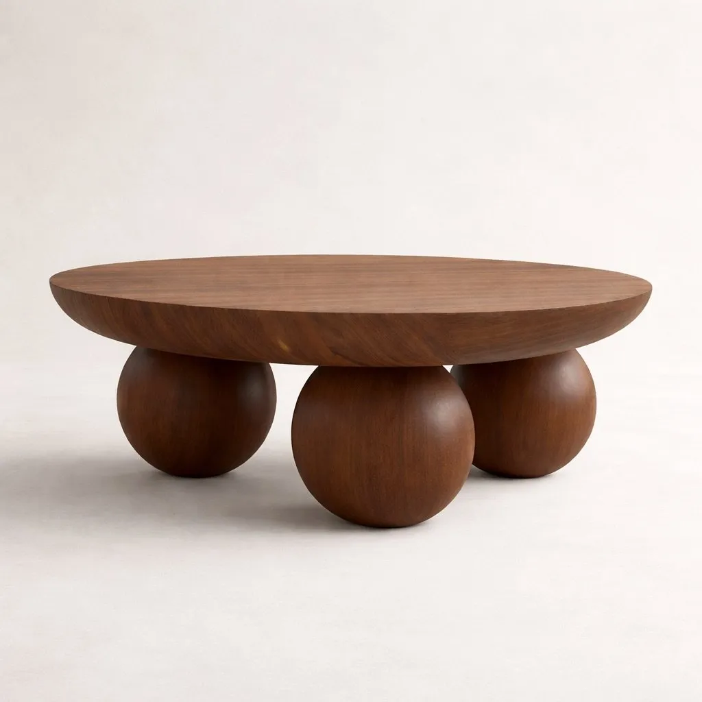 Table basse en noyer sur sphères