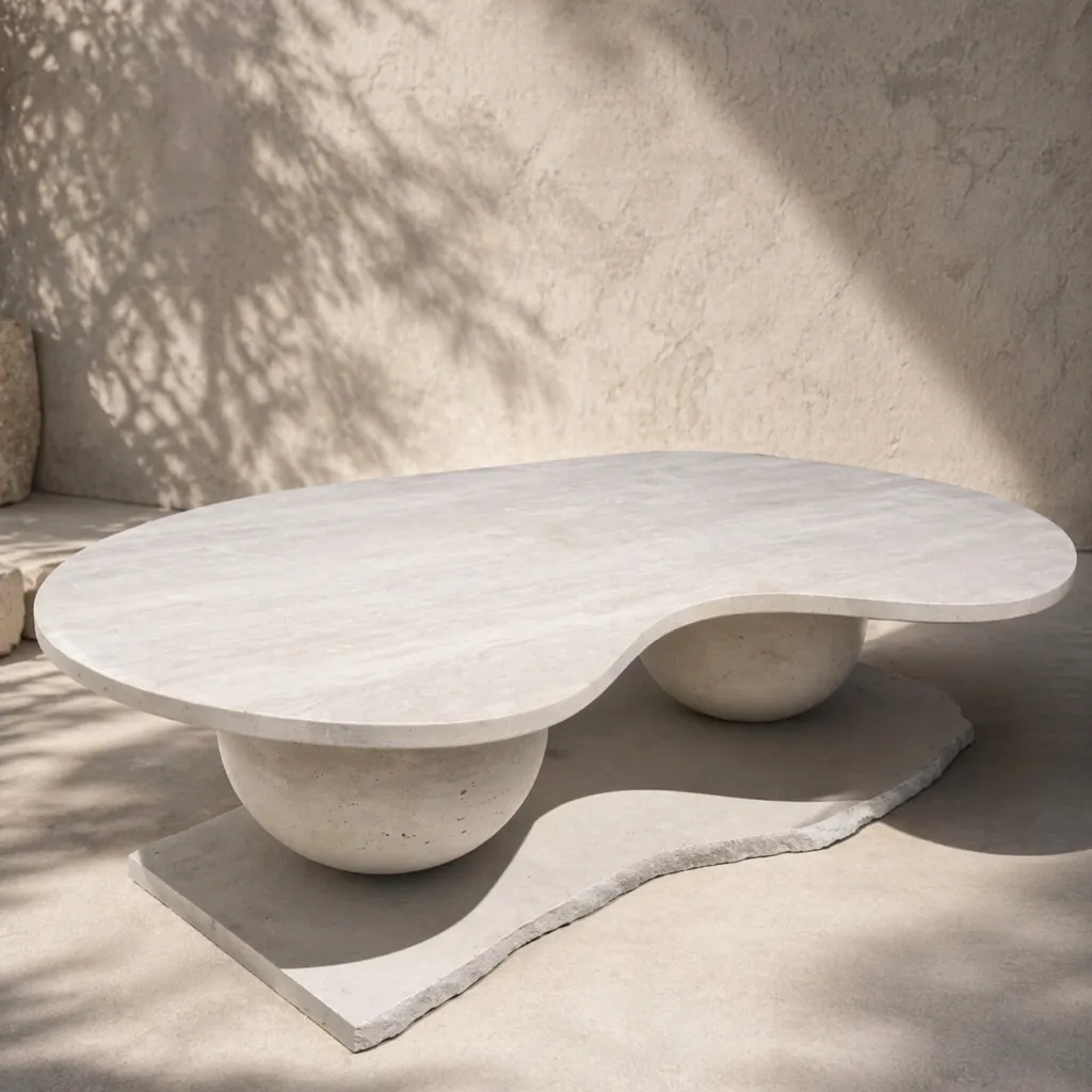 Table basse haricot en travertin