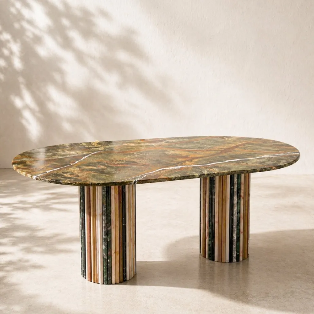 Table ovale en marbre vert